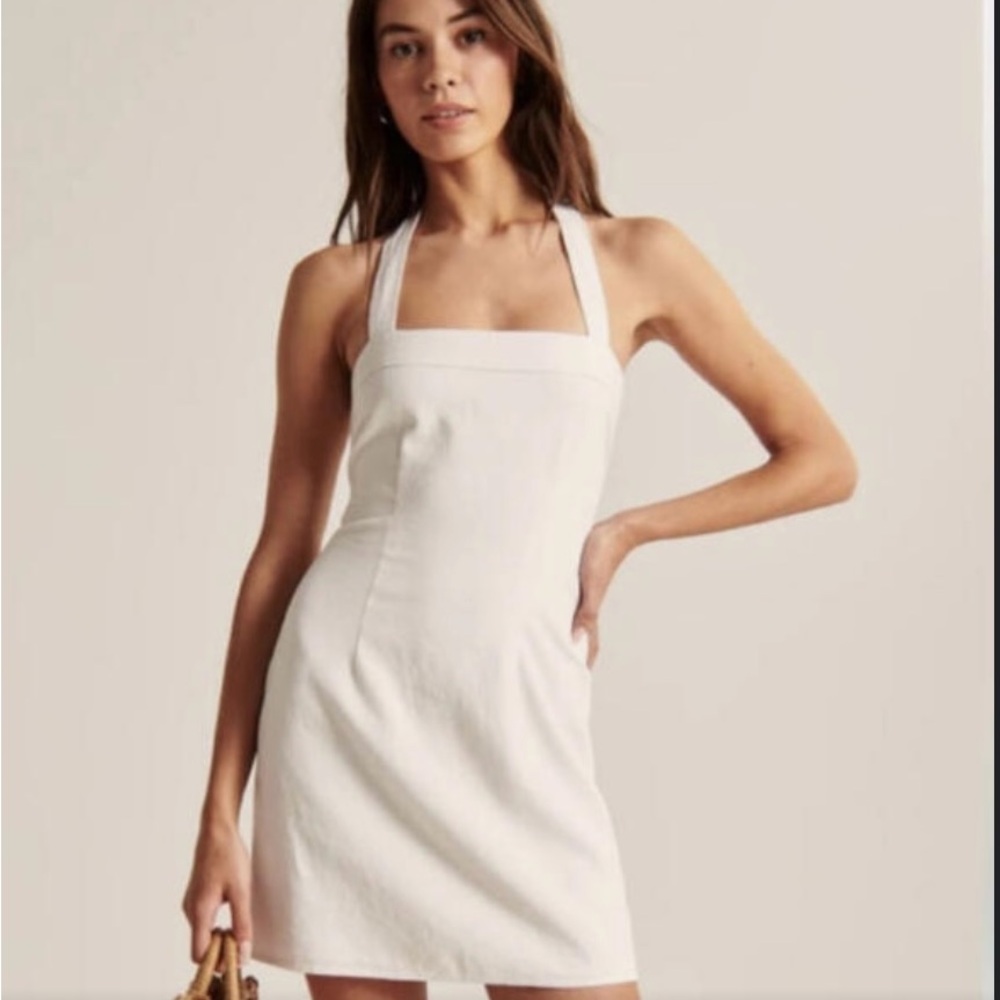 White Linen Halter Mini Dress